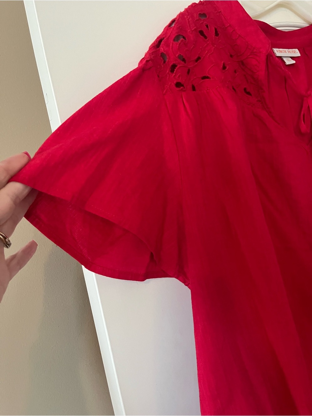 Knox Rose Vibrant Rayon/Cotton Blend Red Blouse with Tassels Size XXL - Picture 5 of 15